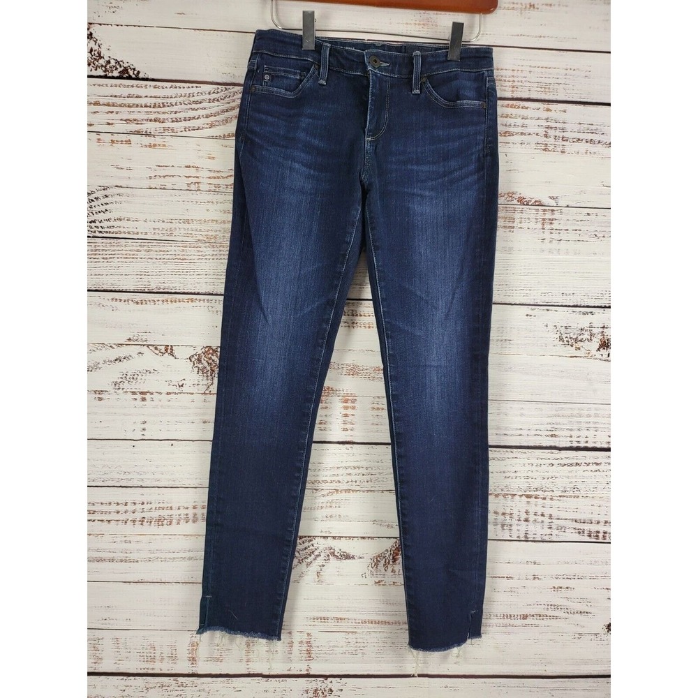 AG Adriano Goldschmied Super Skinny Ankle Jeans 25 Womens Dark Wash Raw Hem